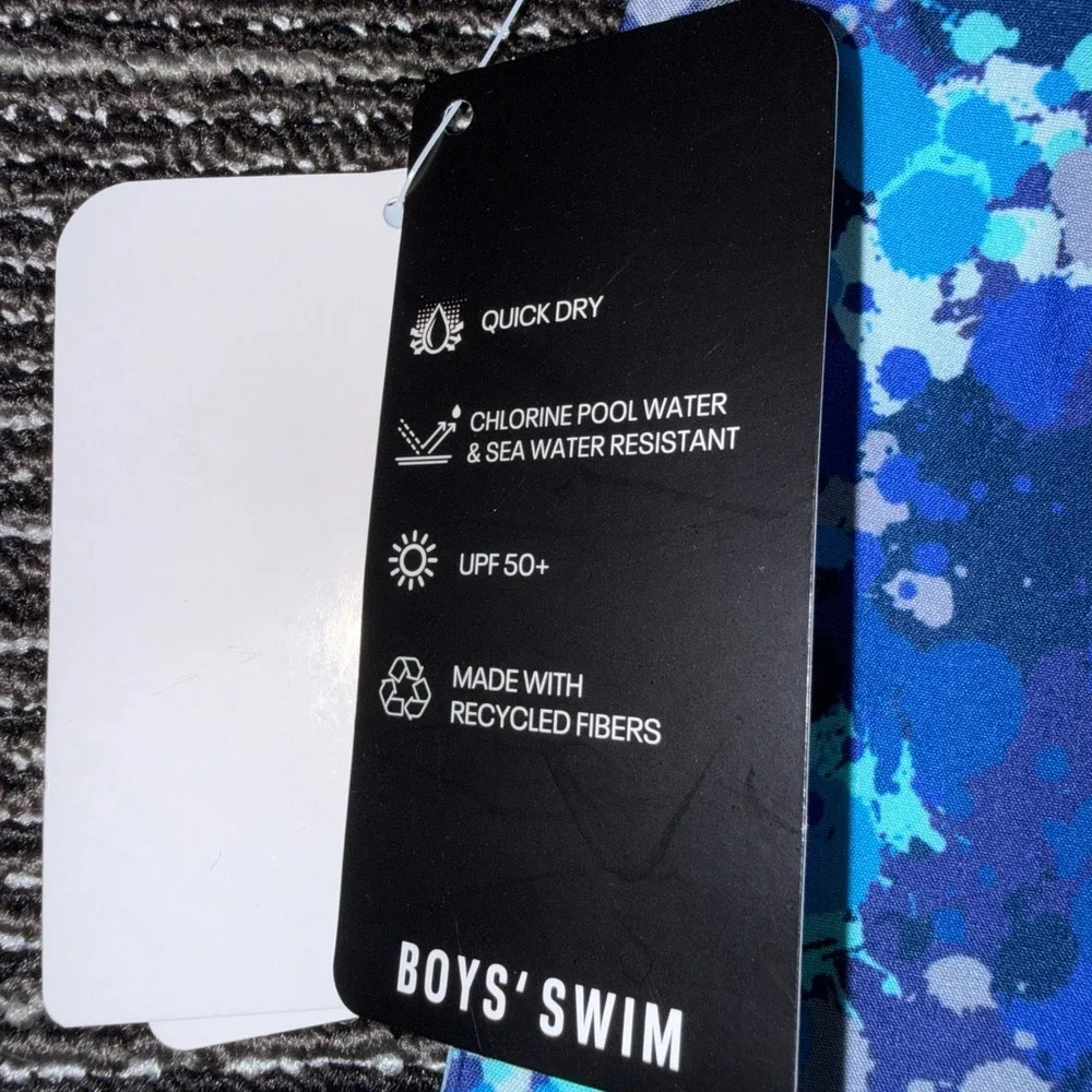 Reebok Swim Trunks Boys 8 New Blue Gray Paint Splatter Shorts RBPDQ2401B